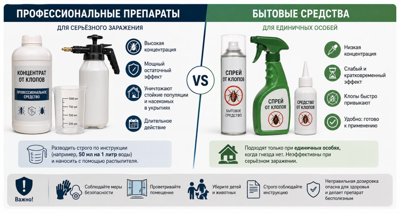 Профессиональные препараты от клопов против бытовых